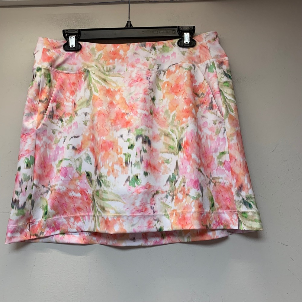 VOGO Athletica Skort Women XL Pink Orange Floral Watercolor Excellent Activewear